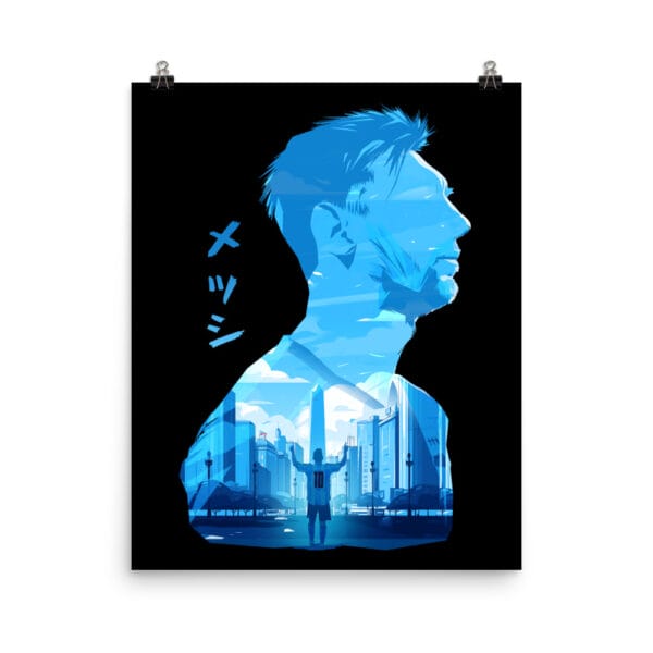 Lionel Messi anime poster 16 by 20 inches on enhanced matte paper, Messi portrait filled with Buenos Aires and Messi celebrating