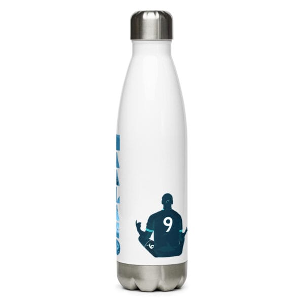 Erling Haaland water bottle, white 17 ounce stainless steel, two vibrant graphics of Haaland and text 'Haaland'