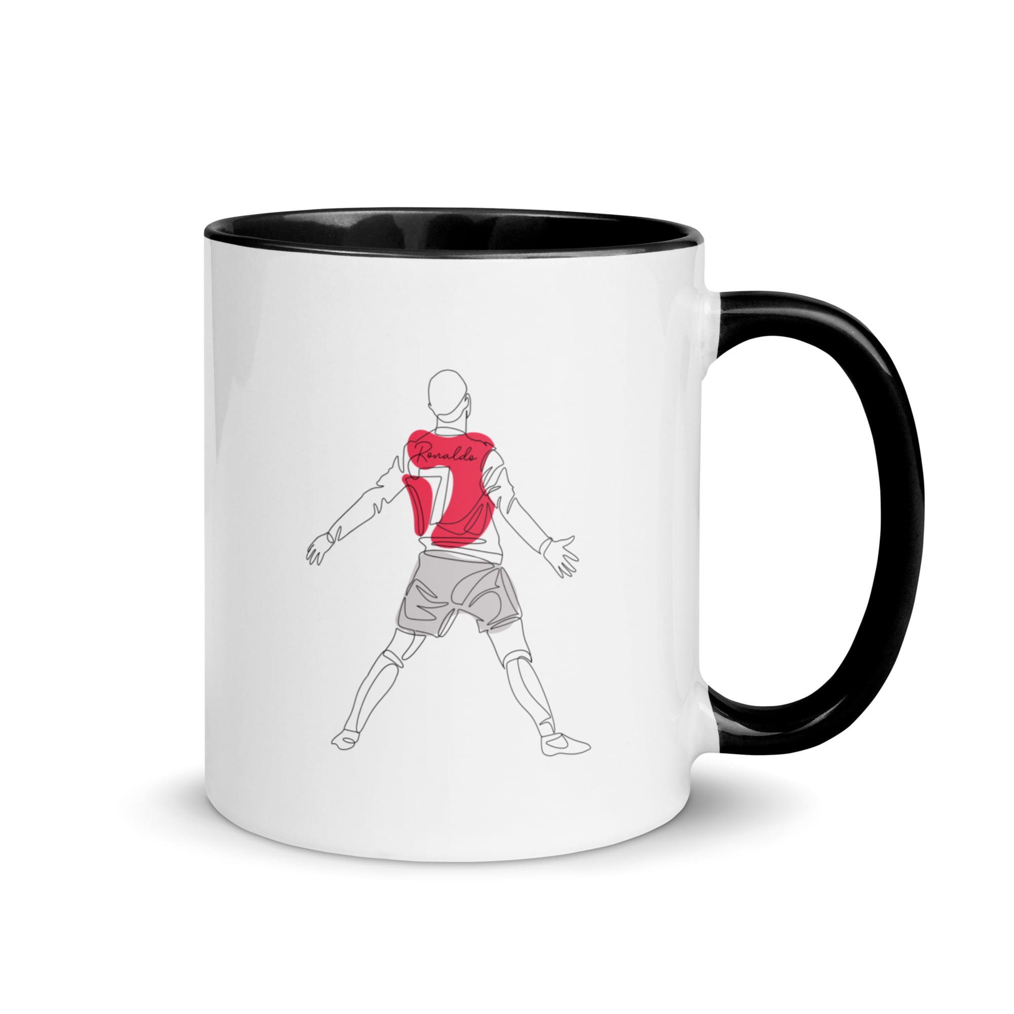 Cristiano Ronaldo mug, 11 ounce, white with black colour inside and handle, Ronaldo siu celebration in Manchester United kit