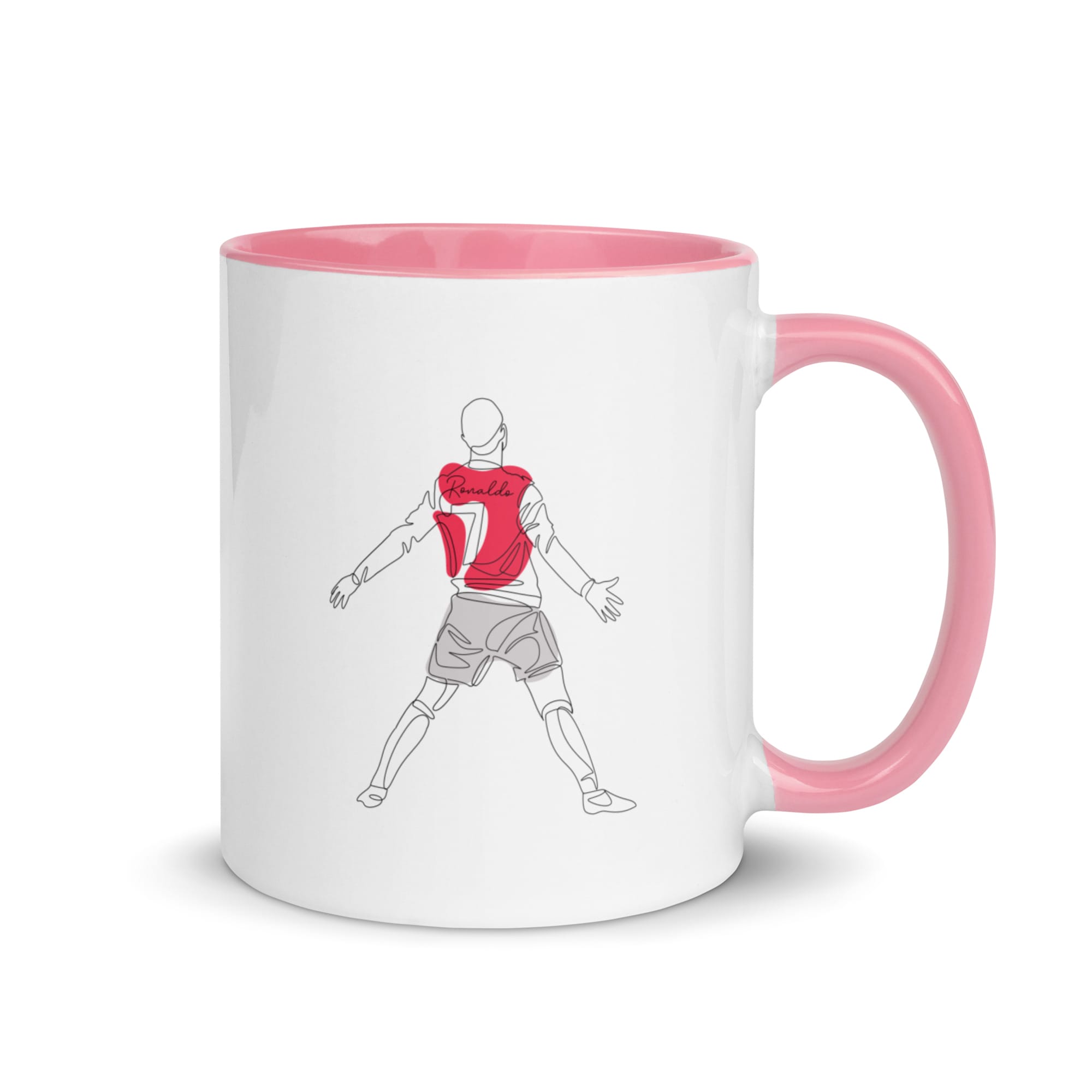 Cristiano Ronaldo mug, 11 ounce, with pink colour inside and handle, Ronaldo siu celebration in Manchester United kit