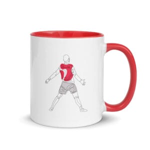 Cristiano Ronaldo mug, 11 ounce, white with red colour inside and handle, Ronaldo siu celebration in Manchester United kit