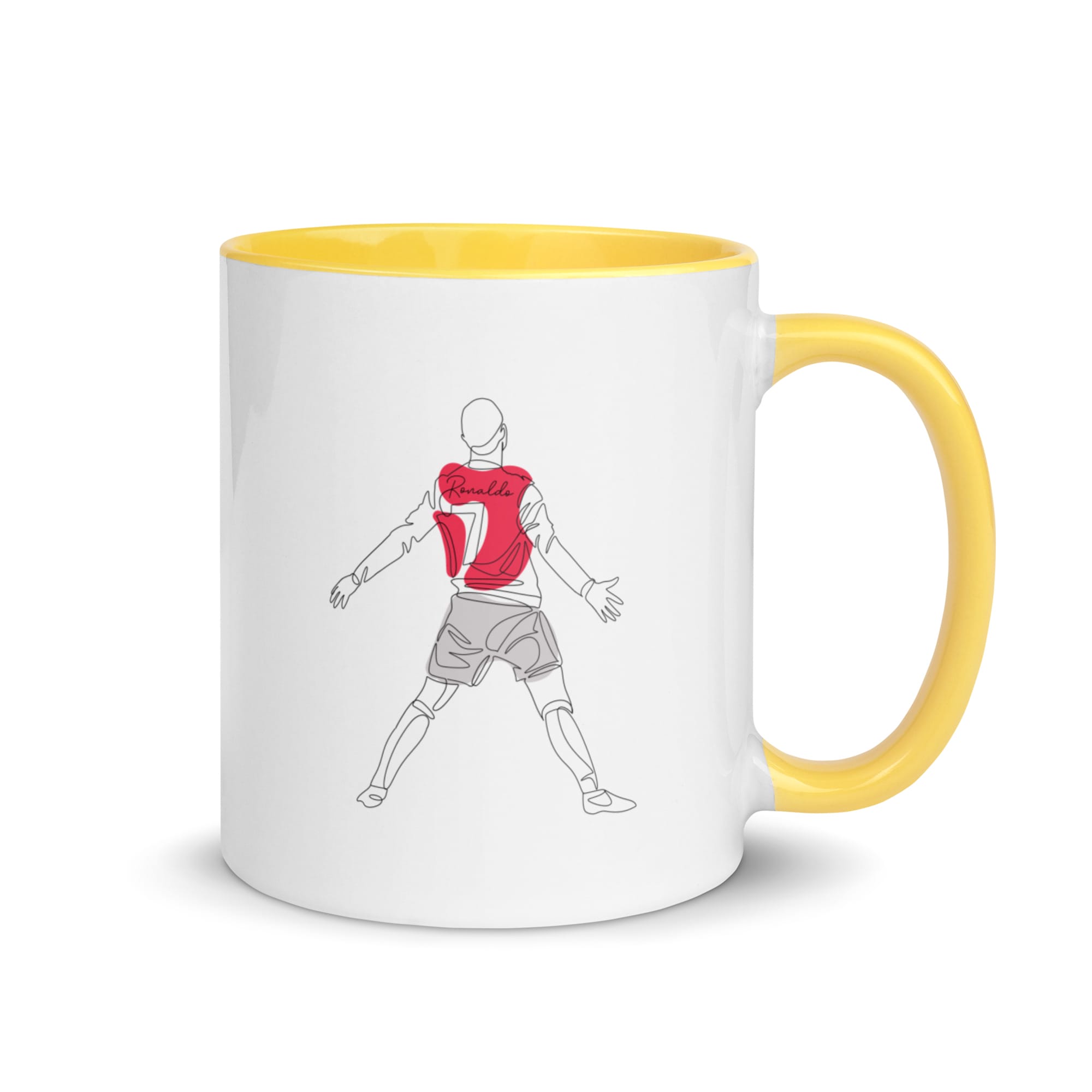 Cristiano Ronaldo mug, 11 ounce, with yellow colour inside and handle, Ronaldo siu celebration in Manchester United kit