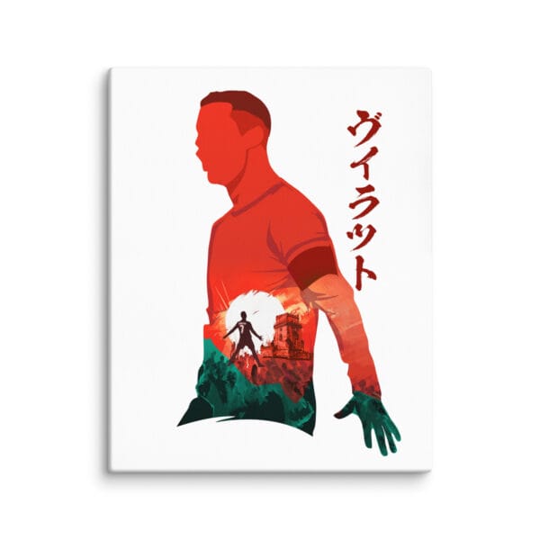 white 16 by 20 inch Cristiano Ronaldo siu canvas showing Ronaldo doing his famous celebration in anime style in Portugal colours