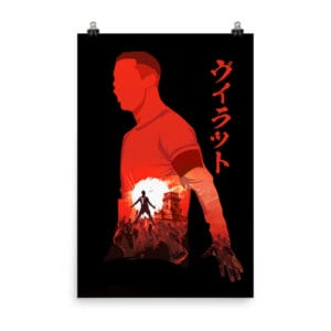 enhanced matte paper Cristiano Ronaldo poster, 24 by 36 inches, black background and vibrant reds of Ronaldo celebrating anime style