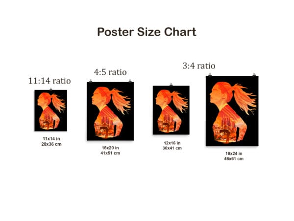 alexia poster size chart mockups of four different sizes