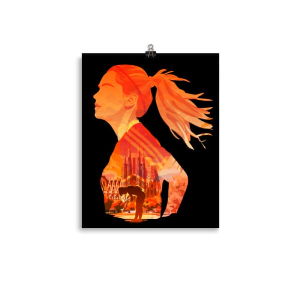 Alexia Putellas matte paper poster, 11 by 14 inches, with Barcelona city inside image of Alexia