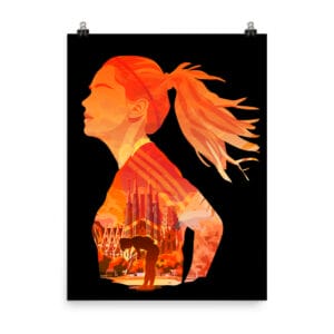 Alexia Putellas matte paper poster, 18 by 24 inches, with Barcelona city inside image of Alexia