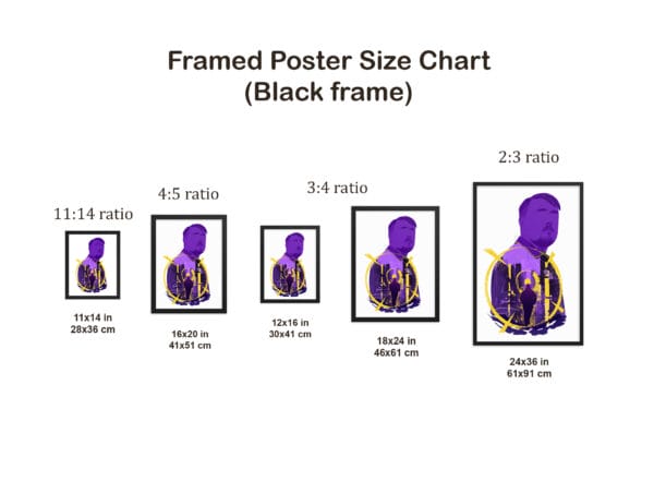 luke littler black framed poster mock up of five size variations