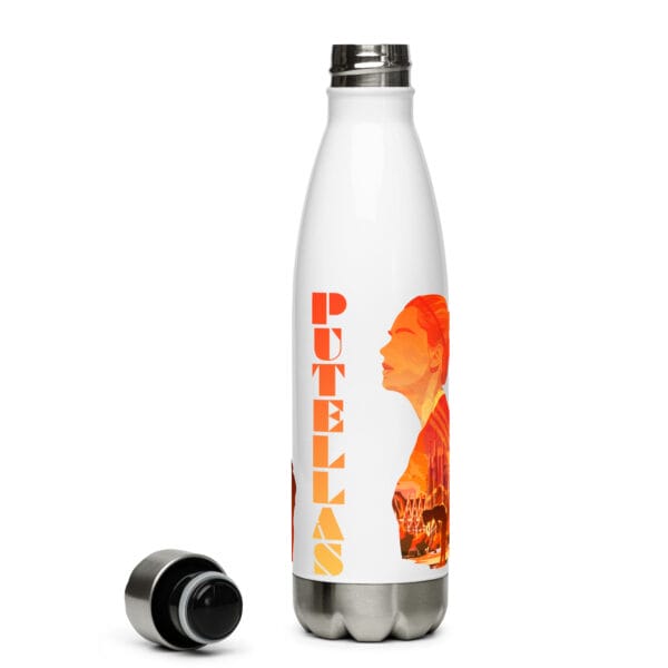 Alexia Putellas stainless steel water bottle, white 17 fluid ounces, with two images of Alexia and her name in text