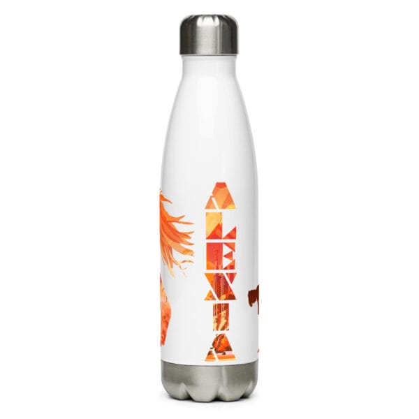 Alexia Putellas water bottle, white 17 fluid ounces, with two images of Alexia and her name in text