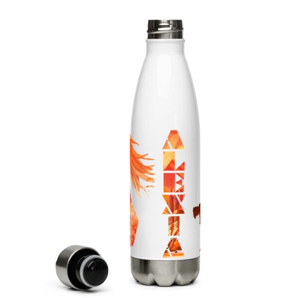 Alexia Putellas stainless steel water bottle, white 17 fluid ounces, with two images of Alexia and her name in text