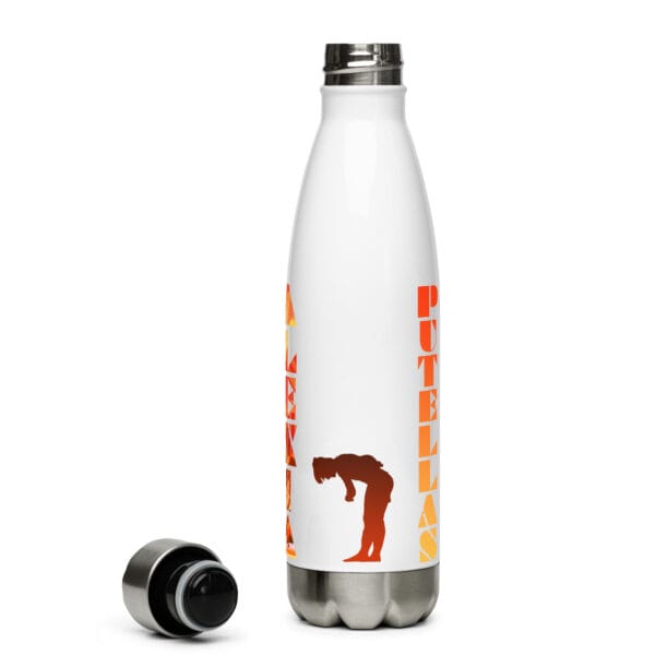 Alexia Putellas stainless steel water bottle, white 17 fluid ounces, with two images of Alexia and her name in text