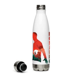 Cristiano Ronaldo stainless steel water bottle in white, with text 'Ronaldo' twice and two different siu celebrations