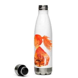 Alexia Putellas stainless steel water bottle, white 17 fluid ounces, with two images of Alexia and her name in text