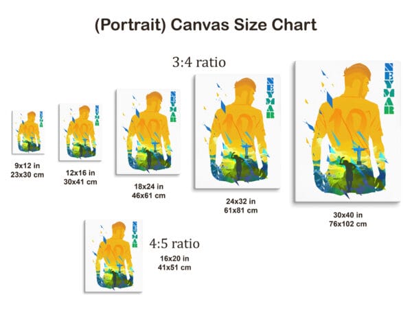 Neymar portrait canvas size chart with all mockups