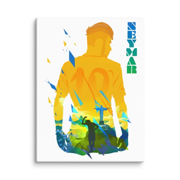 Neymar white canvas 12 by 16 inches with beautiful view of Rio de Janeiro inside Neymar's body silhouette in Brazilian flag colours