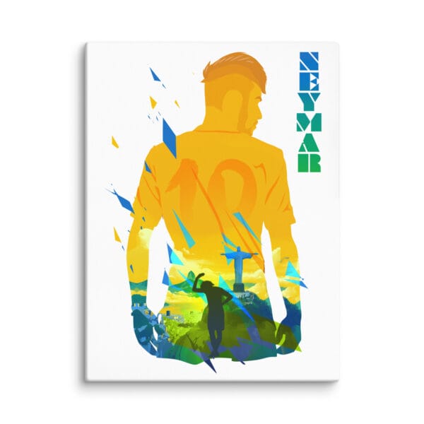 Neymar white canvas 24 by 32 inches with beautiful view of Rio de Janeiro inside Neymar's body silhouette in Brazilian flag colours