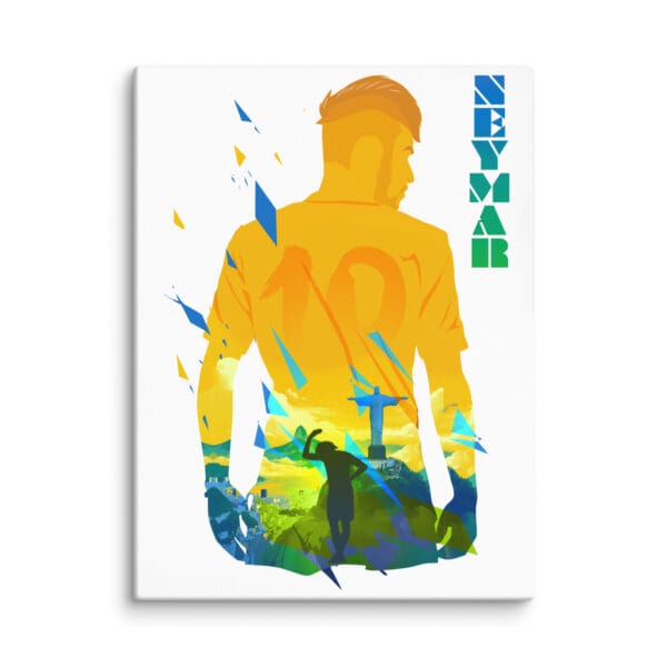 Neymar white canvas 16 by 20 inches with beautiful view of Rio de Janeiro inside Neymar's body silhouette in Brazilian flag colours