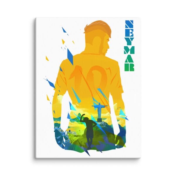 Neymar portrait canvas 9 by 12 inches with beautiful view of Rio de Janeiro inside Neymar's body in Brazilian flag colours