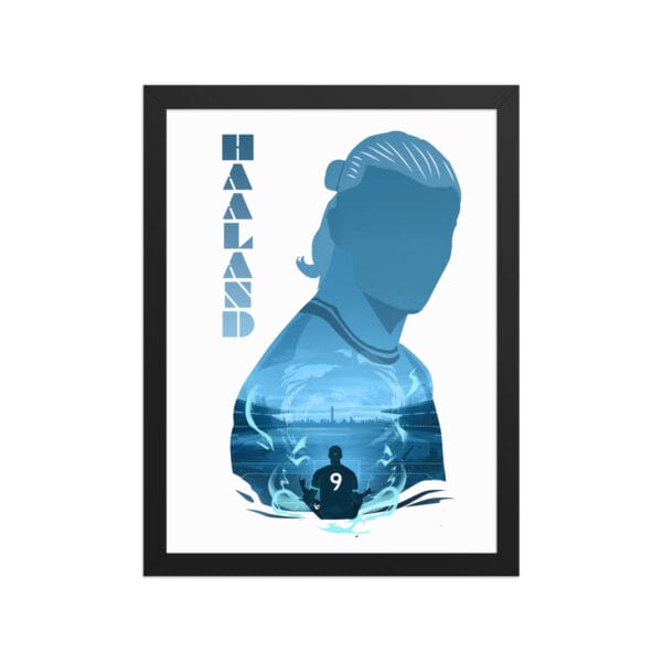 Erling haaland black framed poster 12 by 16 with Haaland silhouette filled with great detail