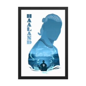 Erling haaland black framed poster 12 by 18 with Haaland silhouette filled with great detail