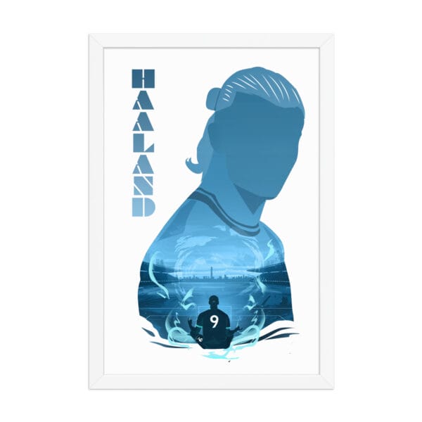Erling haaland black framed poster 12 by 18 with Haaland silhouette filled with great detail
