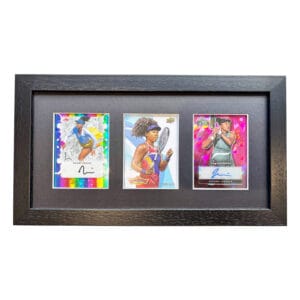 Naomi Osaka memorabilia black display case with two Osaka autographs