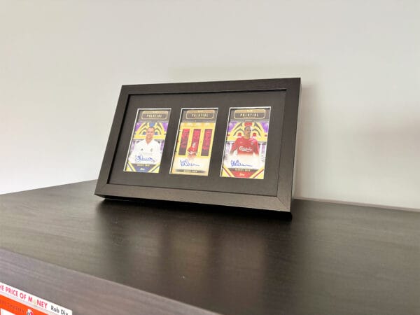 Michael Owen memorabilia display case standing on surface using optional leg stand, three autographs from Owen, including rare 1 of 1