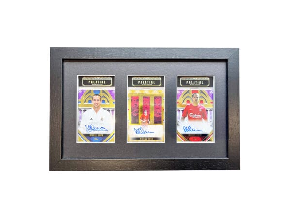 Michael Owen memorabilia display case, with three autographs on Topps Palatial cards from Owen, including rare 1 of 1