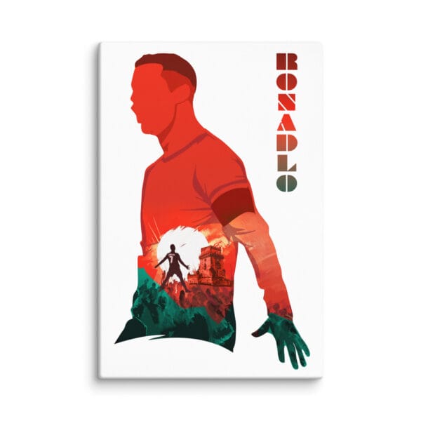 cristiano ronaldo canvas, white portrait 24 by 36 inches, beautiful colourful silhouette of Ronaldo's siu celebration