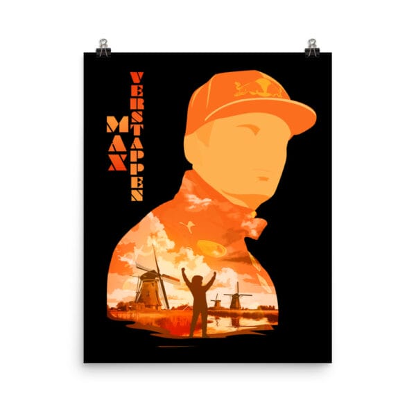 Max Verstappen poster on enhanced matte paper, 16 by 20 inches, Verstappen silhouette, orange colours