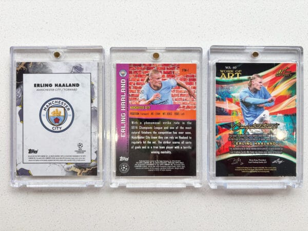 Erling Haaland sports cards from the back