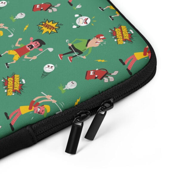 Angry golfer laptop sleeve, 13 inch, at corner with zips, with angry golf illustrations