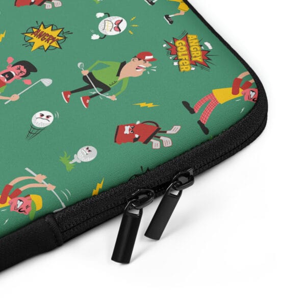 Angry golfer laptop sleeve, 15 inch, at corner with zips, with angry golf illustrations