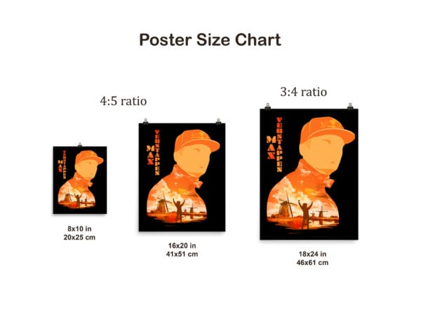 max verstappen poster showing different sizes available