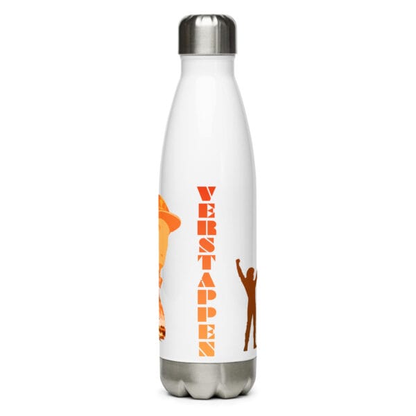 Max verstappen stainless steel water bottle with lid on, showing text 'Verstappen'