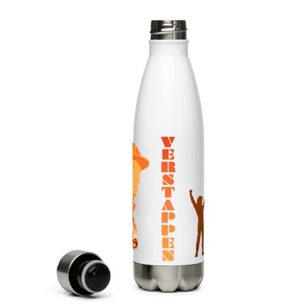 Max verstappen stainless steel water bottle with lid off, showing the text 'Verstappen'