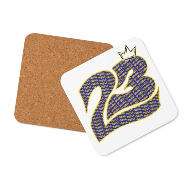 LeBron James coaster, showing the number 23 with text 'triple' and 'double' on the digits, crown sitting on top